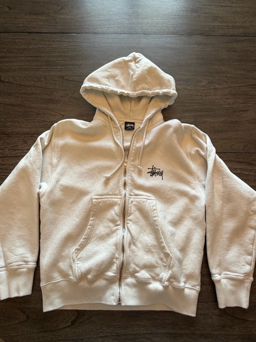 Stüssy White/Cream Zip-Up Hoodie with Logo